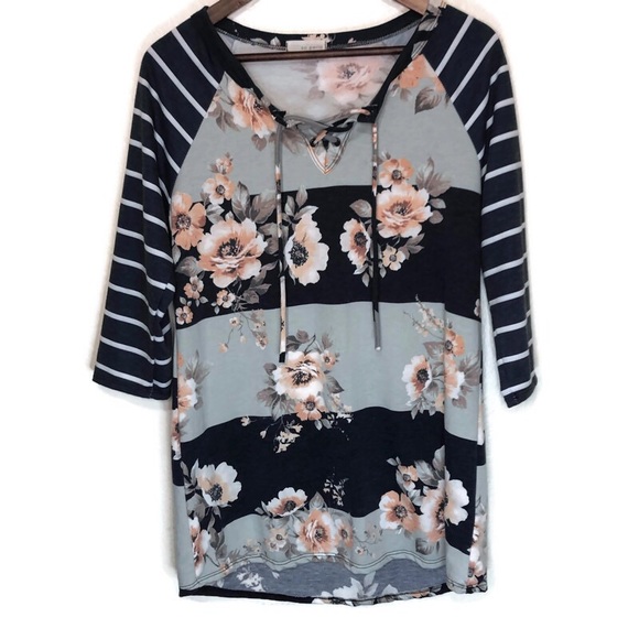 So Perla women’s top Large blue striped and peach - Picture 1 of 5